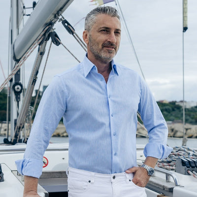 Men's casual blue shirt made of Merer IN 
