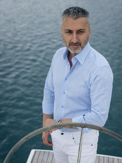 Men's casual blue shirt made of Merer IN 