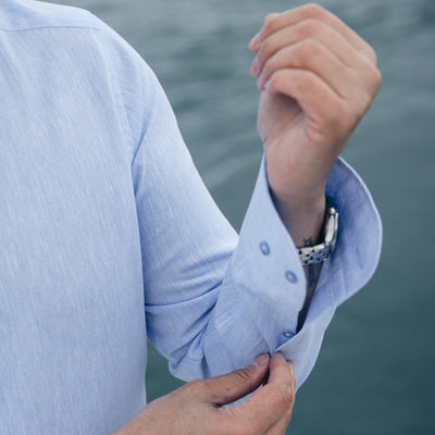 Men's casual blue shirt made of Merer IN 