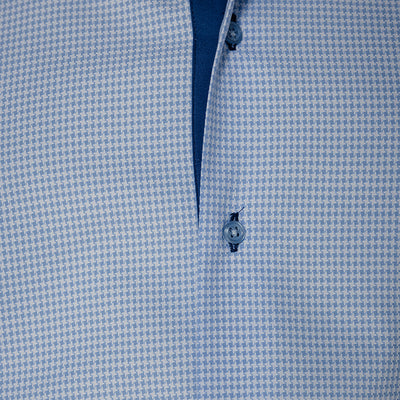 Camasa barbati business casual bleu pied de coq cu detalii design Merer