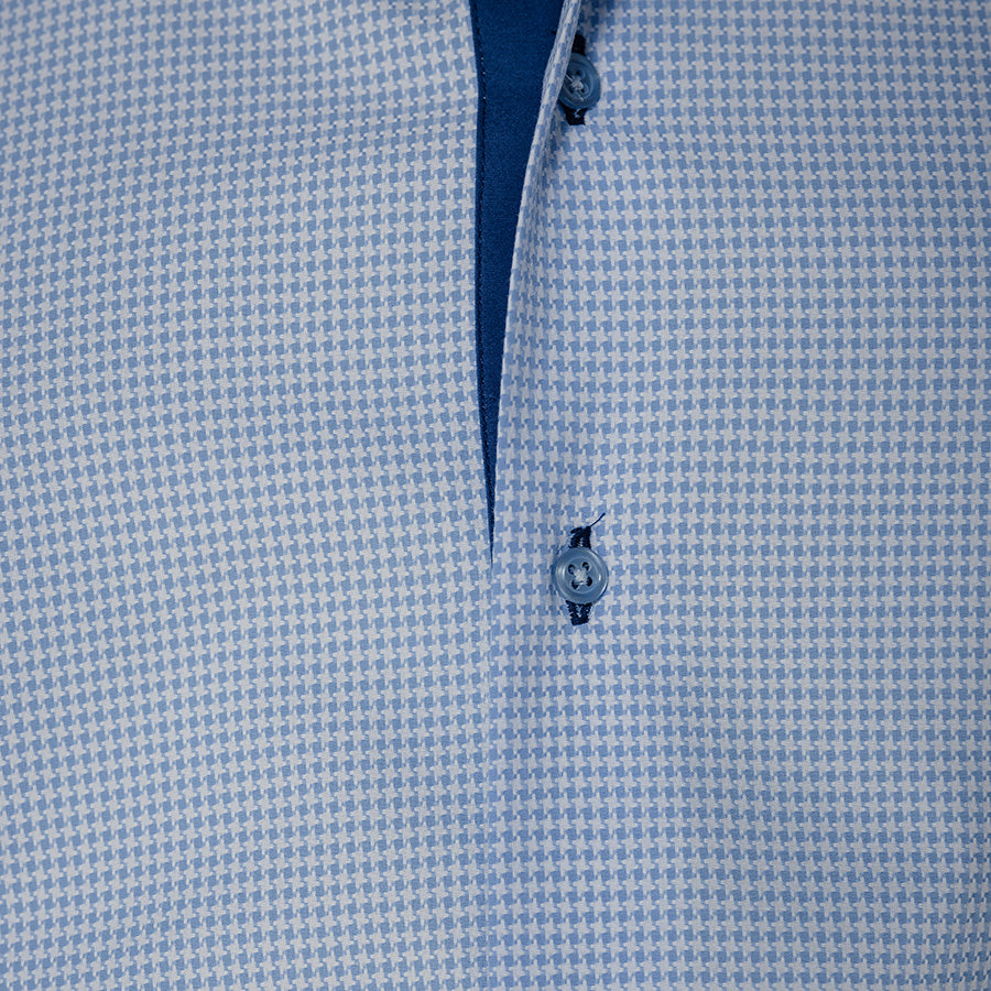 Camasa barbati business casual bleu pied de coq cu detalii design Merer