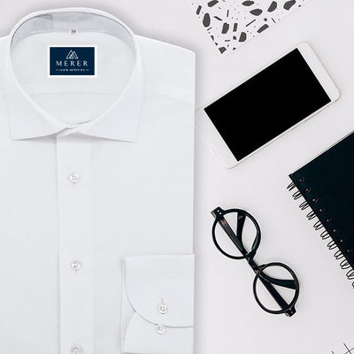 Men's white shirt with open collar and round cuffs Merer