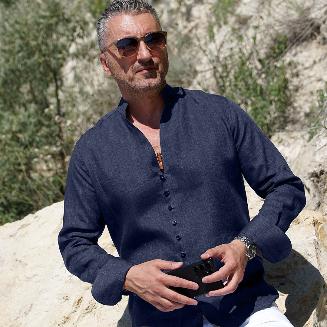 Camasa barbati casual bleumarin din in Merer