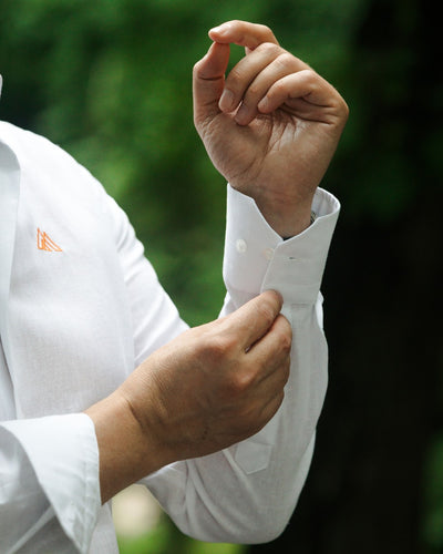 Camasa barbati alba casual din IN cu logo brodat Merer