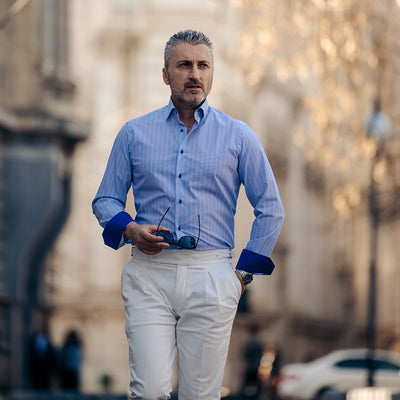 Men's blue shirt with fine pattern and casual design details Merer