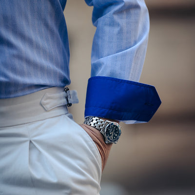 Men's blue shirt with fine pattern and casual design details Merer