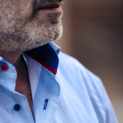 Men's blue shirt with fine pattern and casual design details Merer