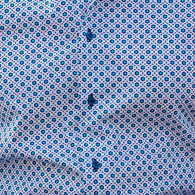 Men's blue shirt with all-over casual pattern and Merer print