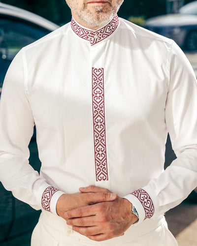 Men's casual traditional embroidered shirt in dark blue Merer