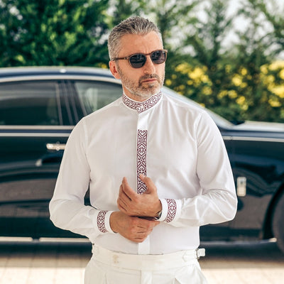 Men's casual traditional embroidered shirt in dark blue Merer