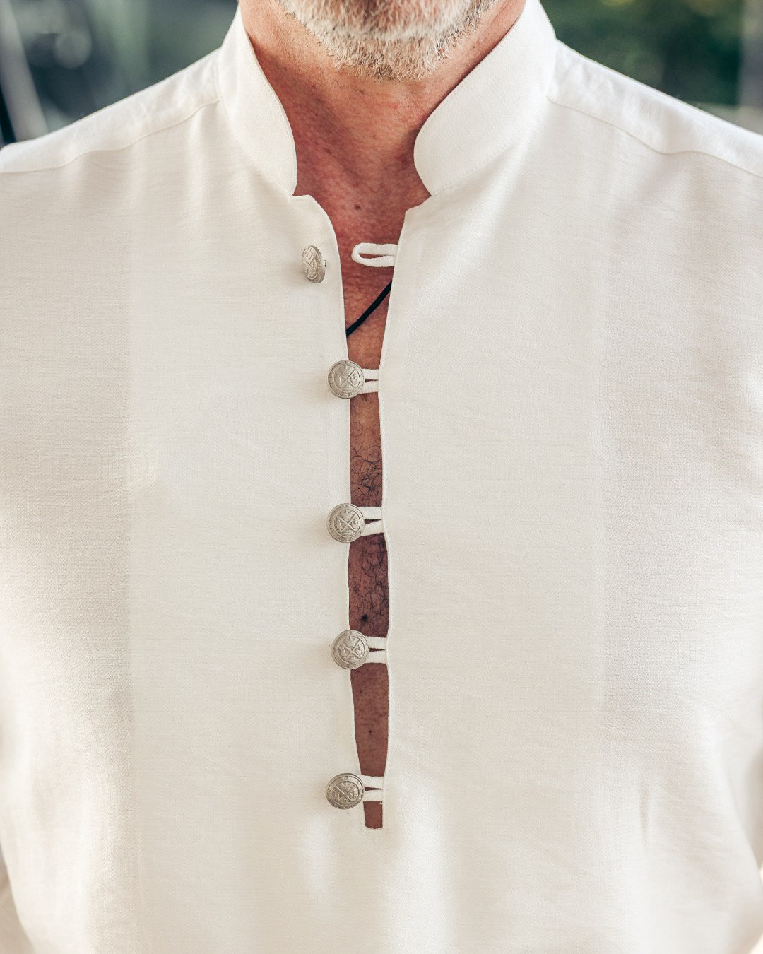 Camasa barbati casual alba cu guler tunica Merer