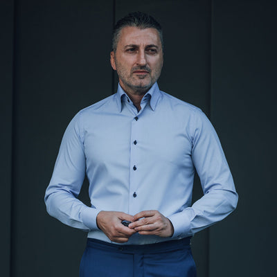 Camasa barbati bleu cu guler lung business casual Merer