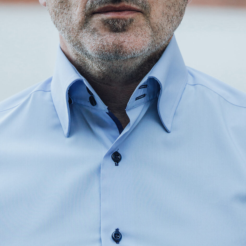 Camasa barbati bleu cu guler lung business casual Merer