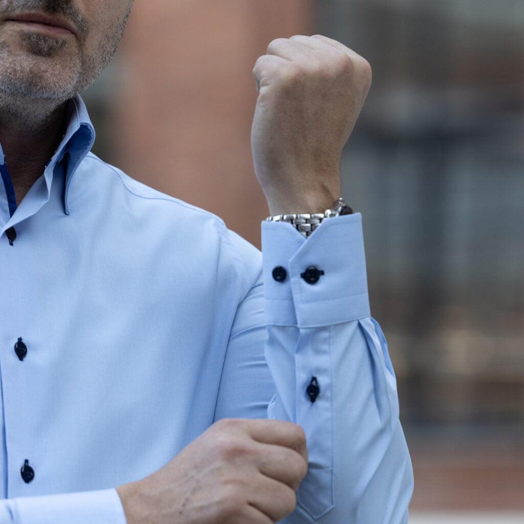 Camasa barbati bleu cu guler lung business casual Merer