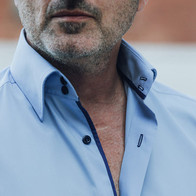 Camasa barbati bleu cu guler lung business casual Merer