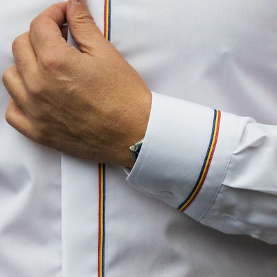 Men's casual white shirt with tricolor motifs Merer