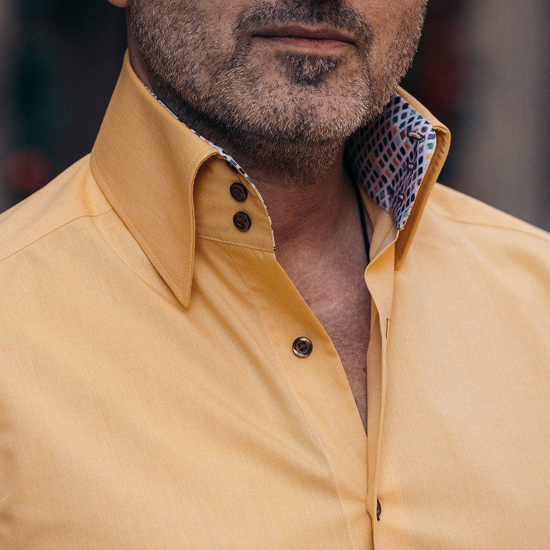 Camasa barbati galbena cu garnitura multicolora casual Merer