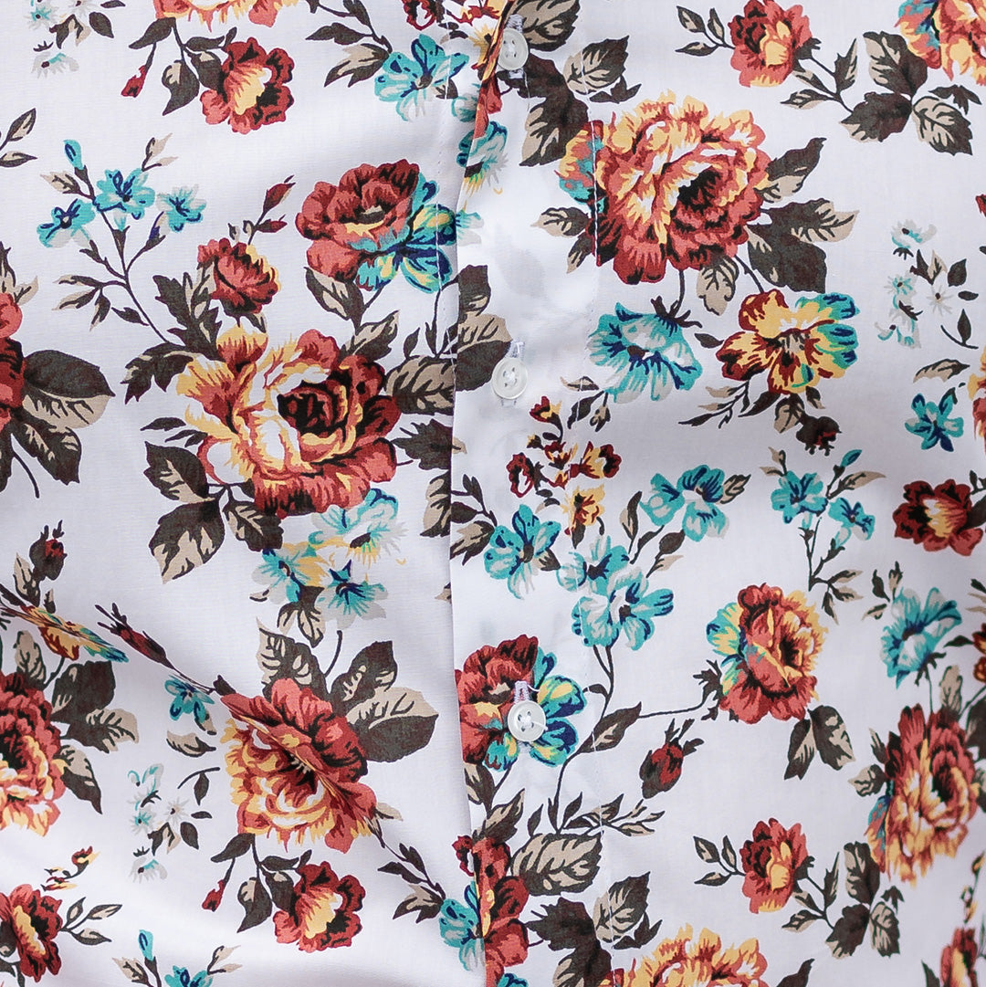 Camasa barbati casual alba imprimeu model floral Merer