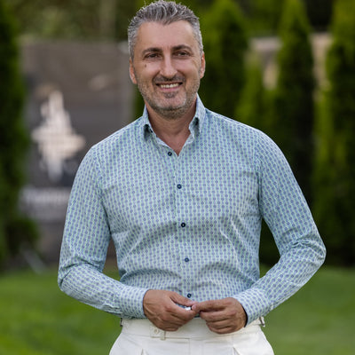 Men's casual shirt with navy blue and green flowers Merer