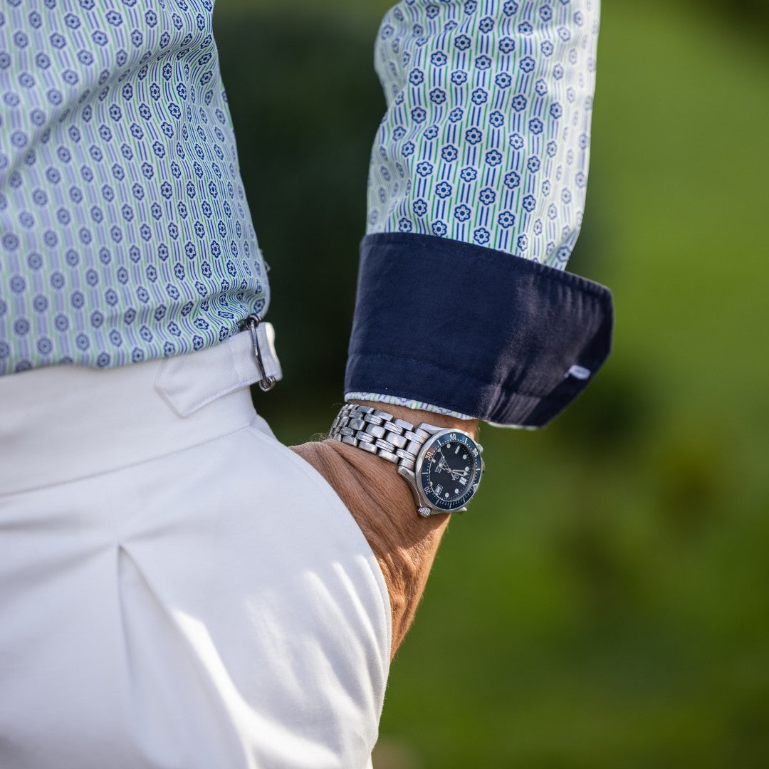 Men's casual shirt with navy blue and green flowers Merer