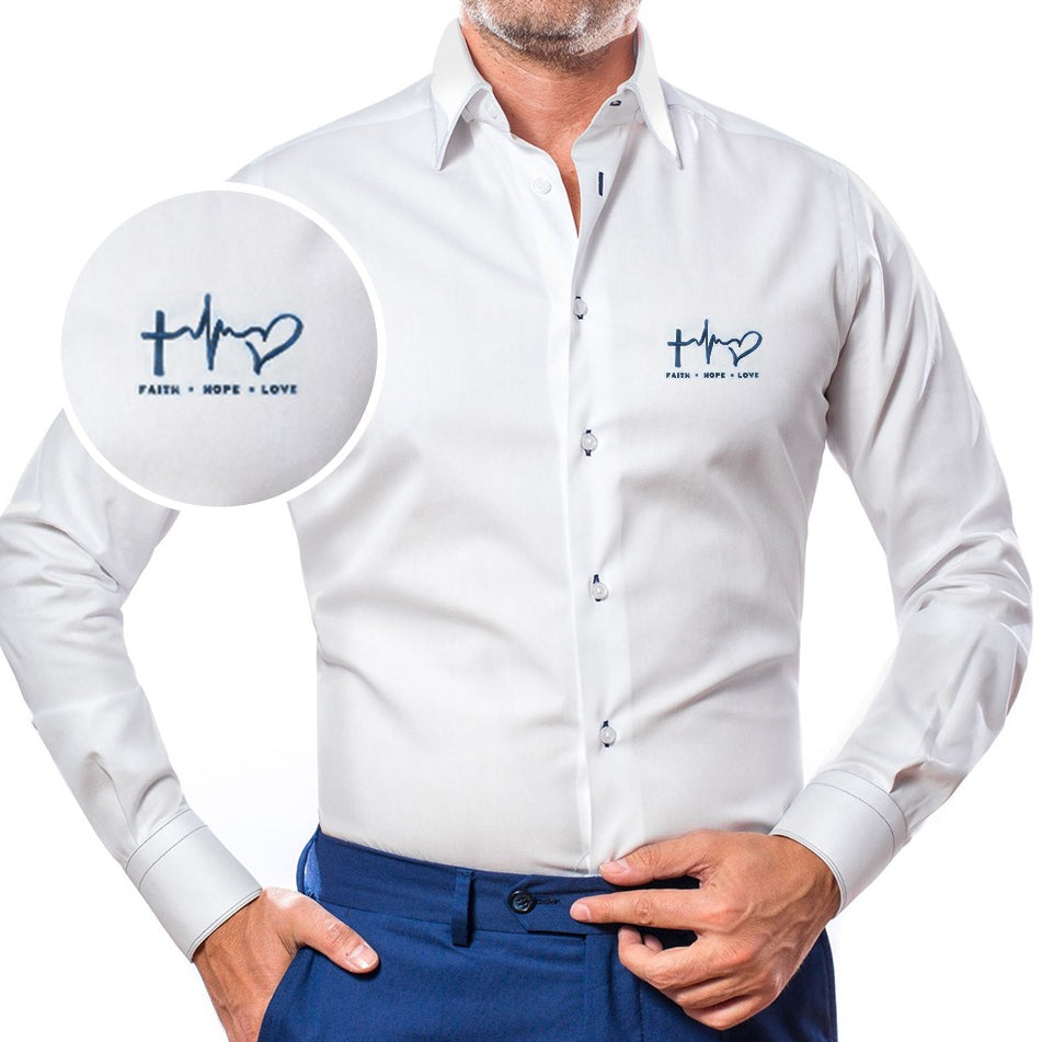 Men's casual white shirt with Faith - Hope - Love message Merer