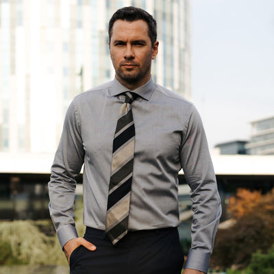 Men's business shirt grey Herringbone Merer