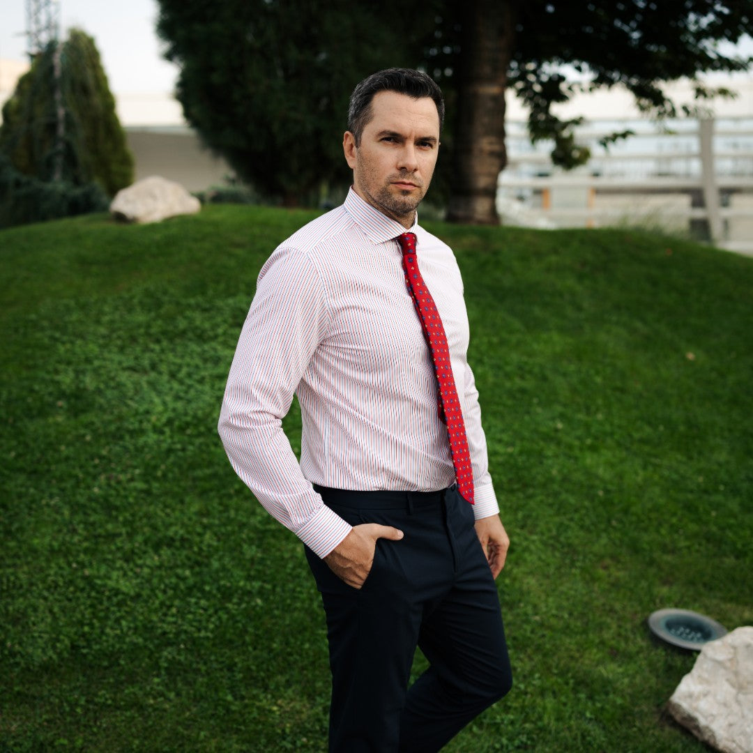 Camasa barbati busines dunga rosu-albastru Merer