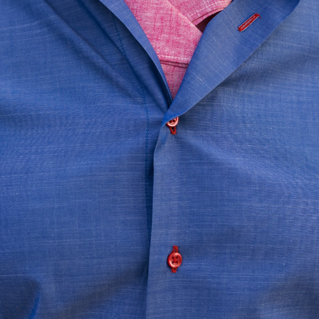 Camasa barbati albastra casual cu nasturi rosii Merer