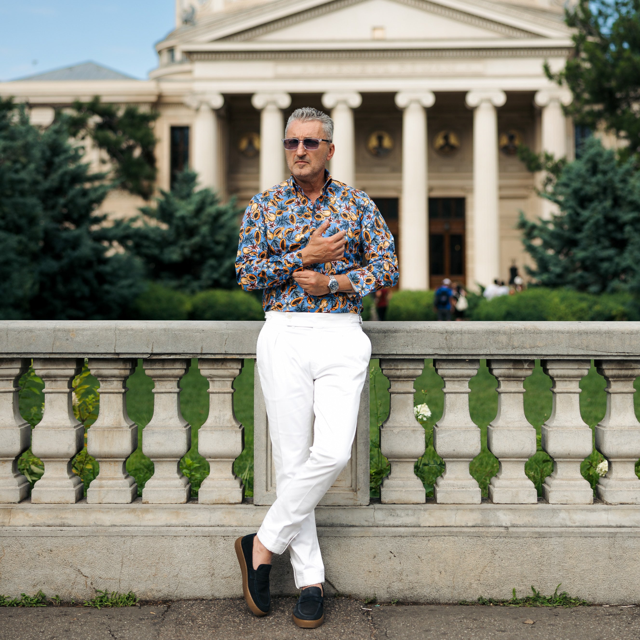 Cămașă bărbați casual imprimeu albastru cu fructe Merer