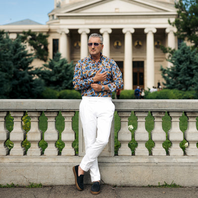 Cămașă bărbați casual imprimeu albastru cu fructe Merer