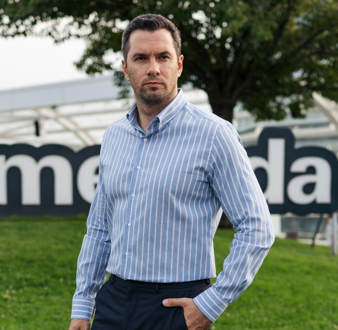 Camasa barbati in dungi bleu casual din IN Merer