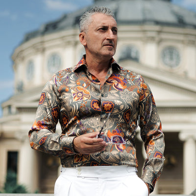 Men's casual shirt, fine red-gray pattern, Merer