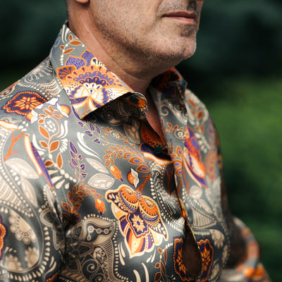 Men's casual shirt, fine red-gray pattern, Merer