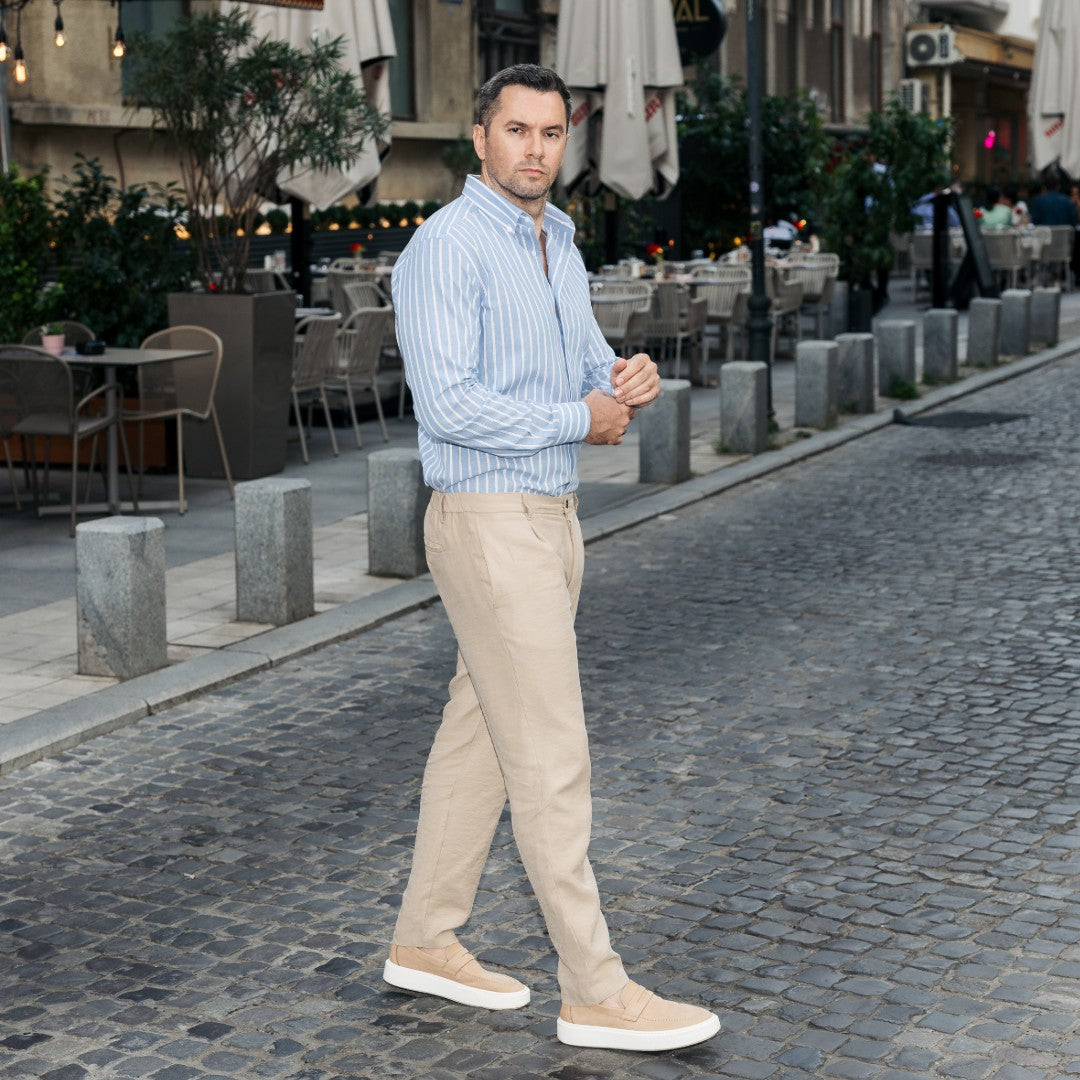 Camasa barbati in dungi bleu casual din IN Merer