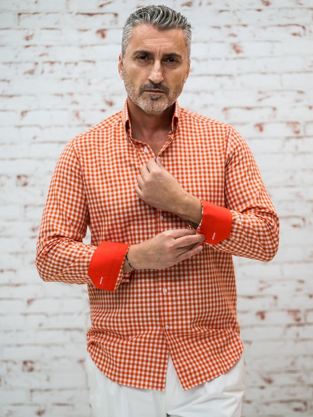 Camasa barbati casual portocalie in carouri Merer