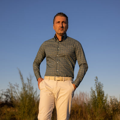 Camasa barbati casual imprimeu model verde - turcoaz Merer