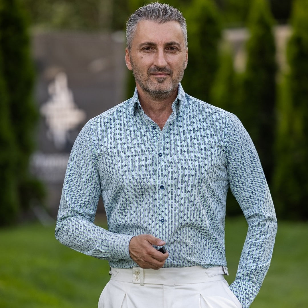 Men's casual shirt with navy blue and green flowers Merer