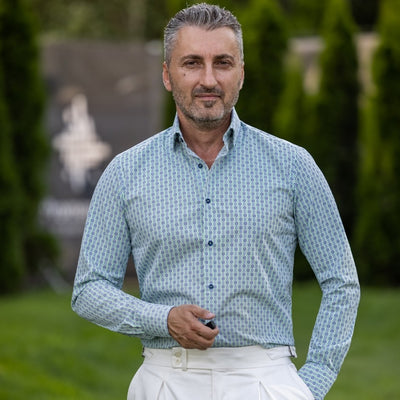 Men's casual shirt with navy blue and green flowers Merer