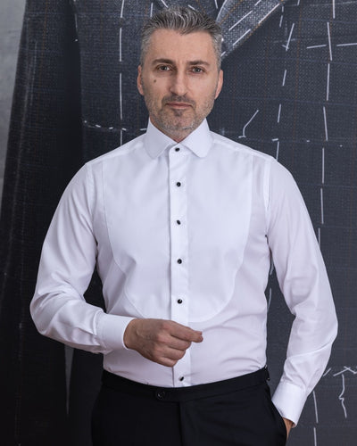 Men's white ceremonial shirt with short placket Merer