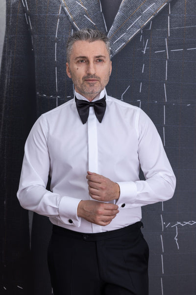 Men's white formal shirt with bow tie collar Merer