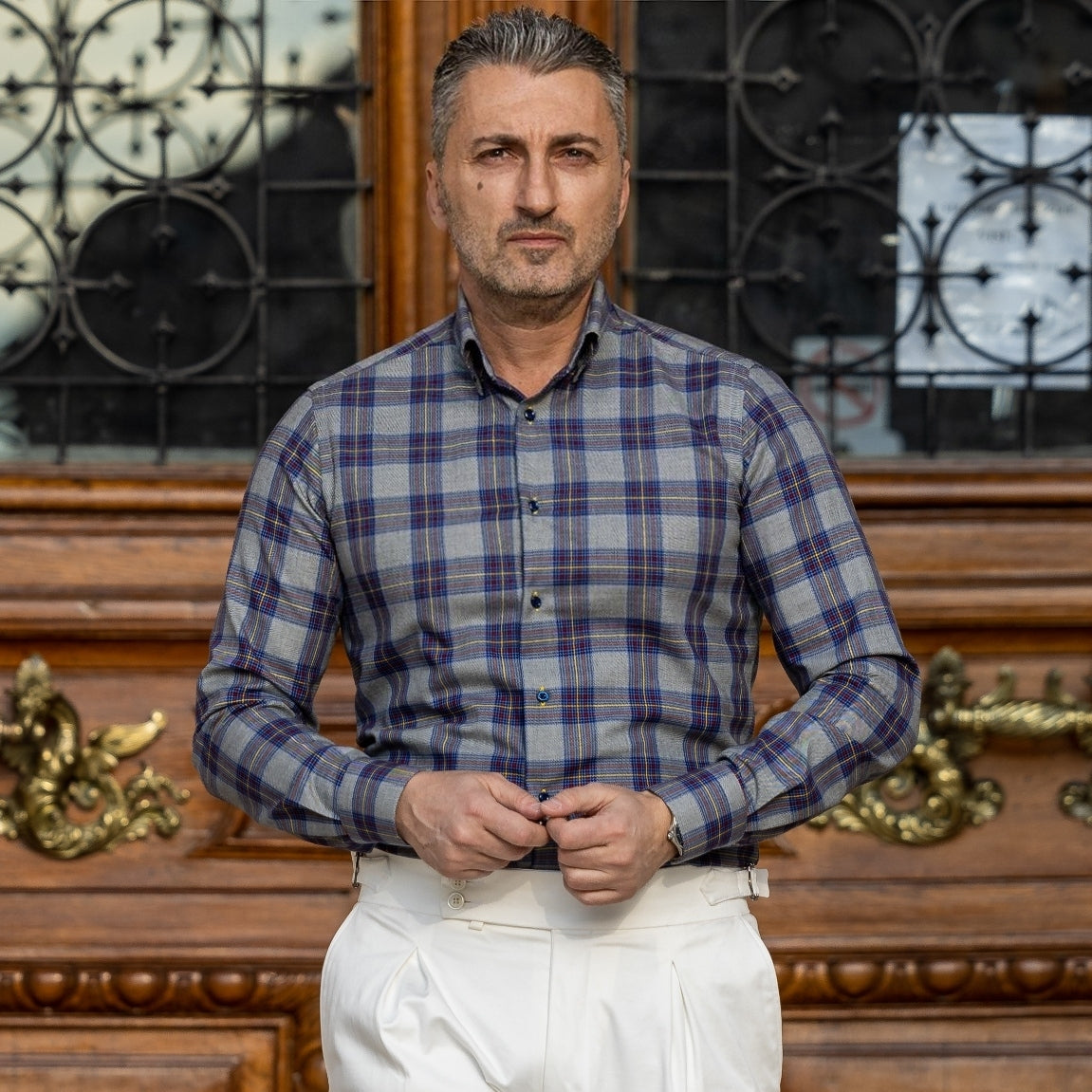 Camasa barbati casual gri in carouri Merer