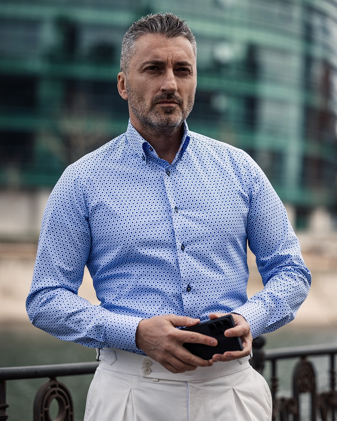 Casual shirt with blue polka dots