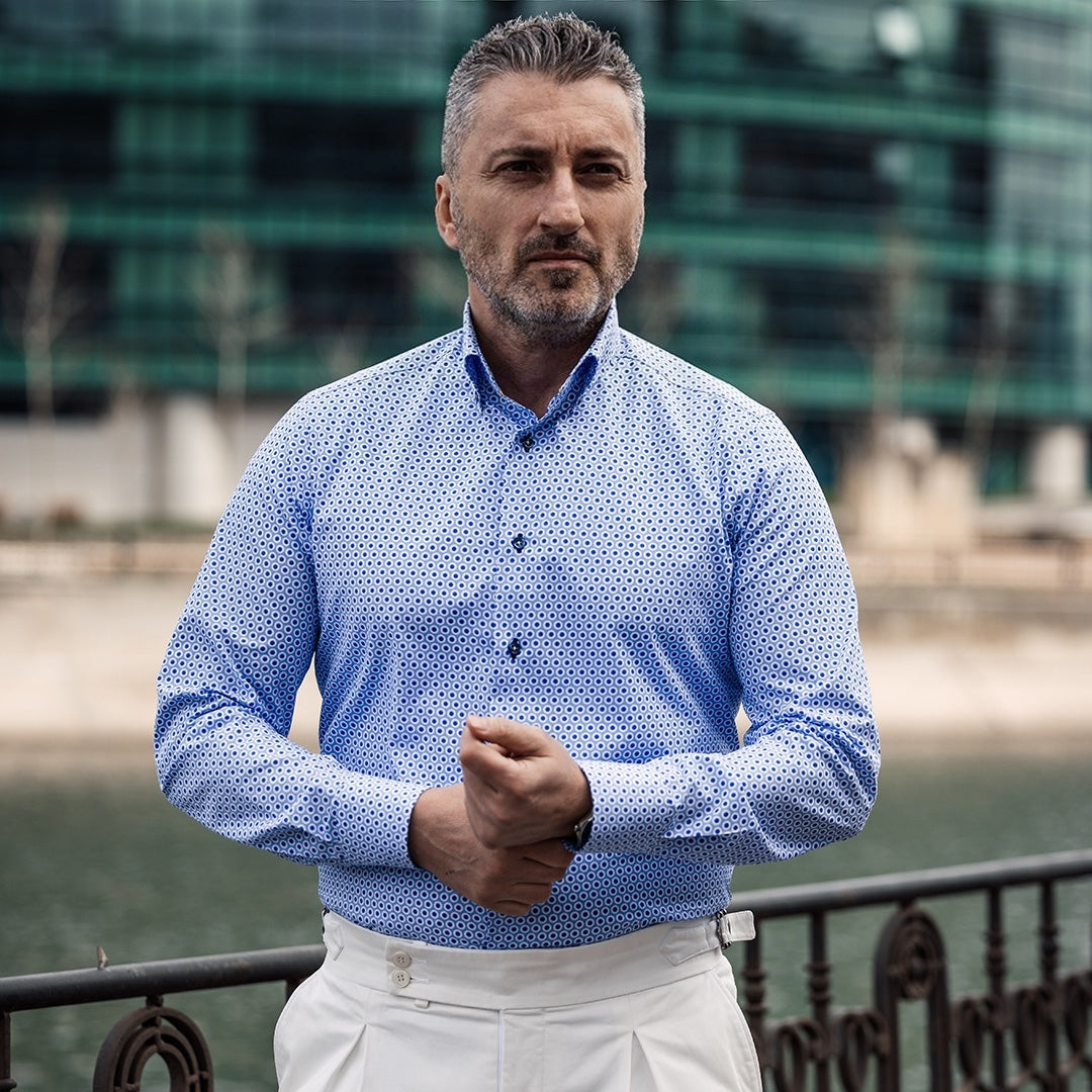 Casual shirt with blue polka dots