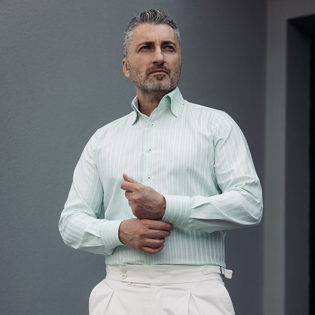 Camasa barbati business in dungi verzi pastel Merer