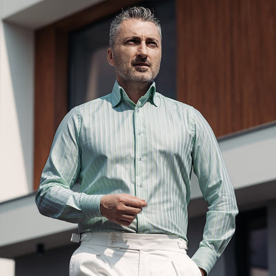 Men's business shirt in pastel green stripes Merer