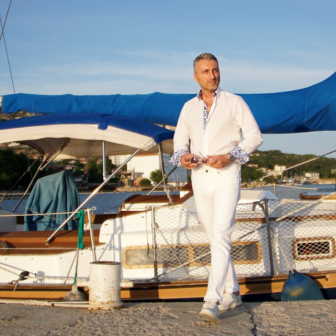 Camasa barbati casual alba din IN cu detalii in contrast Merer