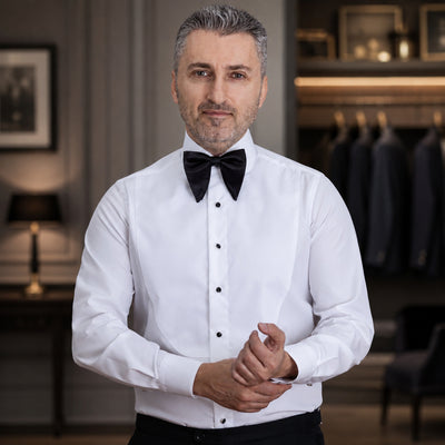 Camasa barbati alba ceremonie cu plastron scurt Merer