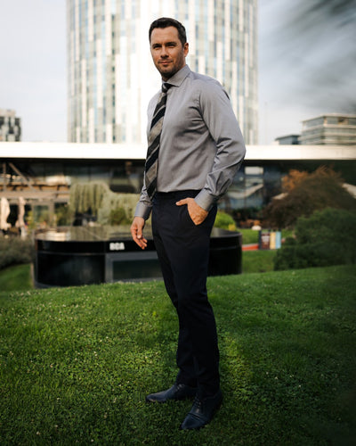 Men's business shirt grey Herringbone Merer