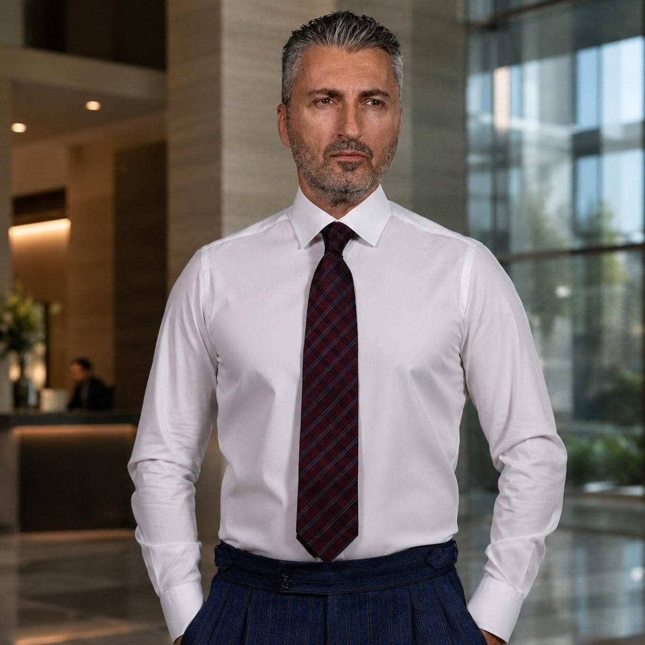 Men's white shirt with classic collar and round cuffs Merer