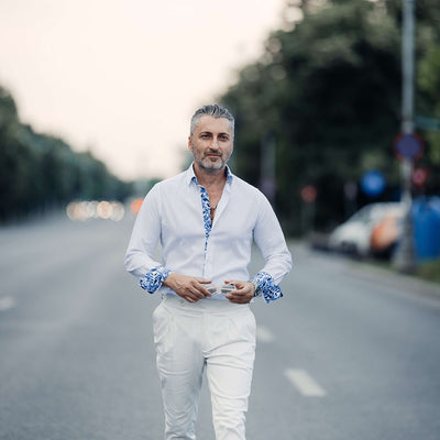 Camasa barbati casual alba din IN cu detalii in contrast Merer